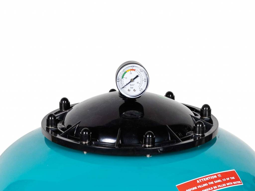 Filtro laminado de poliéster modelo Bunker Ø630 com válvula lateral 1½”.
