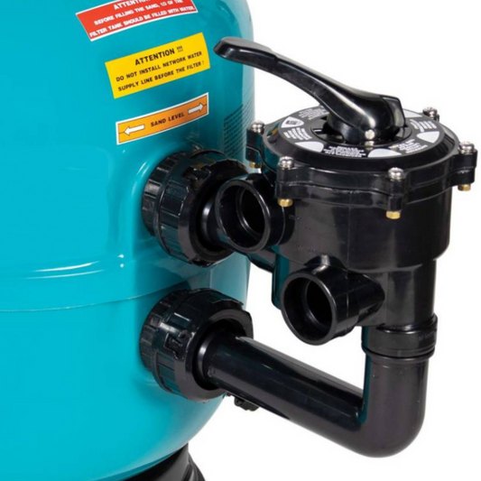 Filtro laminado de poliéster modelo Bunker Ø500 com válvula lateral 1½”.