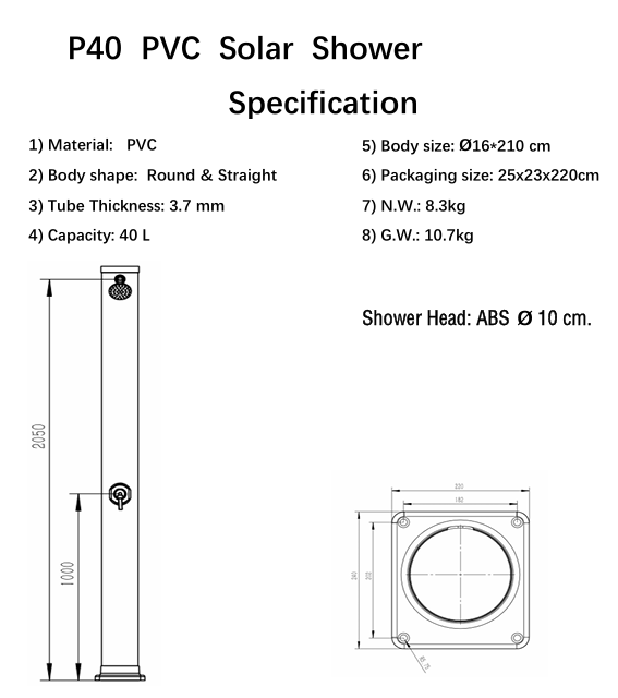 CHUVEIRO SOLAR PVC 40 L